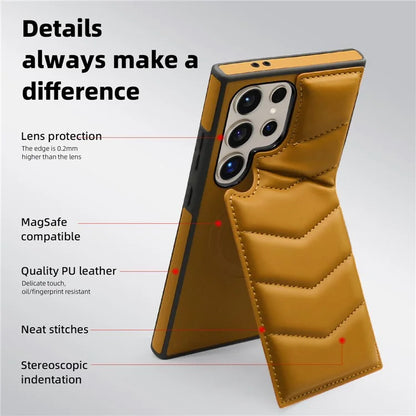 For Samsung Galaxy S24 Ultra Magnetic Case Down Coat Style Leather+TPU Kickstand Phone Cover