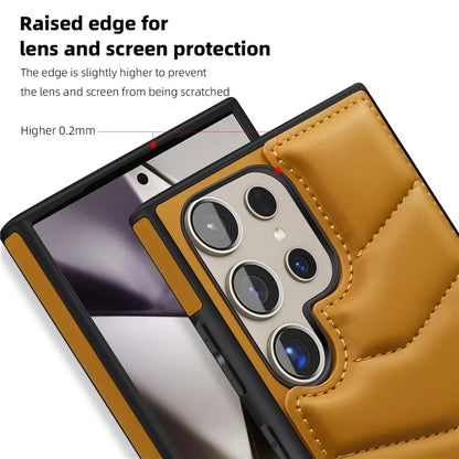 For Samsung Galaxy S24 Ultra Magnetic Case Down Coat Style Leather+TPU Kickstand Phone Cover