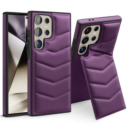 For Samsung Galaxy S24 Ultra Magnetic Case Down Coat Style Leather+TPU Kickstand Phone Cover