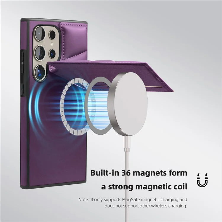 For Samsung Galaxy S24 Ultra Magnetic Case Down Coat Style Leather+TPU Kickstand Phone Cover