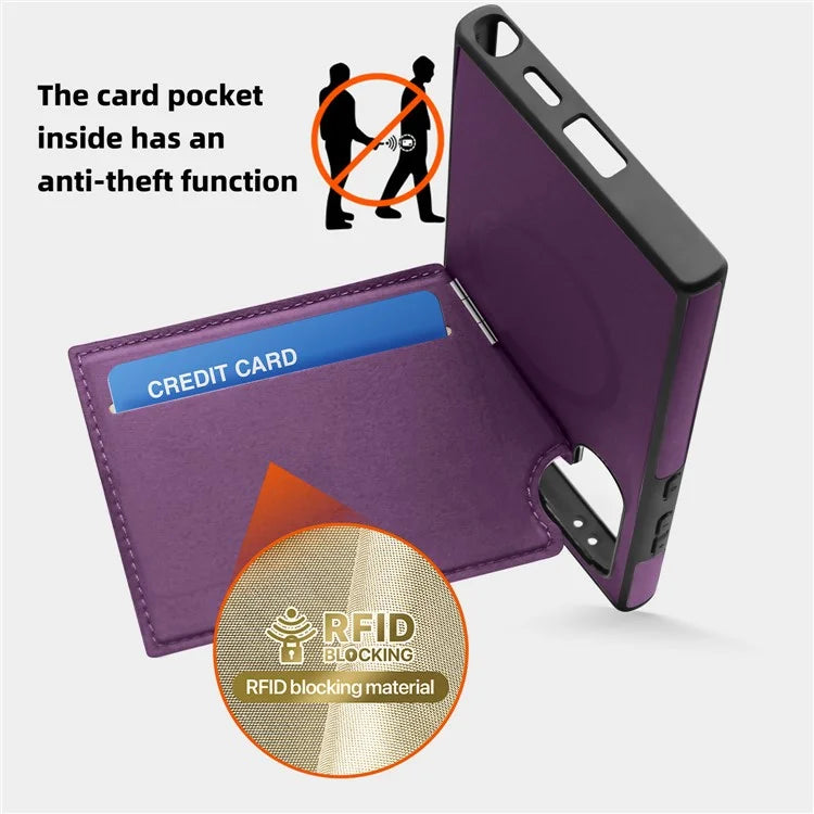 For Samsung Galaxy S24 Ultra Magnetic Case Down Coat Style Leather+TPU Kickstand Phone Cover