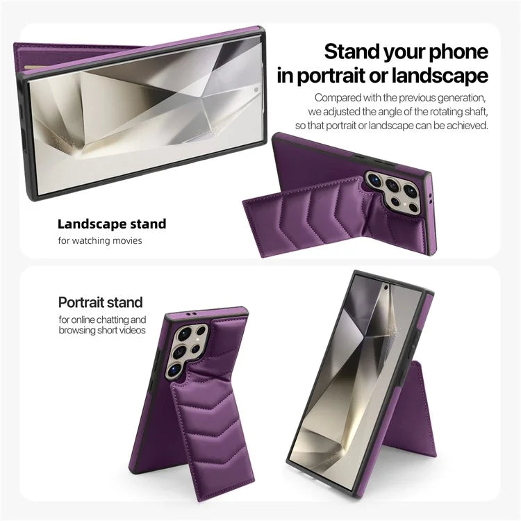 For Samsung Galaxy S24 Ultra Magnetic Case Down Coat Style Leather+TPU Kickstand Phone Cover