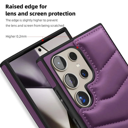 For Samsung Galaxy S24 Ultra Magnetic Case Down Coat Style Leather+TPU Kickstand Phone Cover