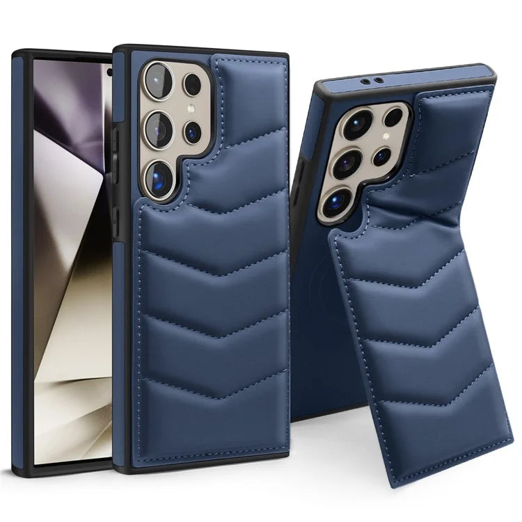 For Samsung Galaxy S24 Ultra Magnetic Case Down Coat Style Leather+TPU Kickstand Phone Cover