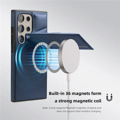 For Samsung Galaxy S24 Ultra Magnetic Case Down Coat Style Leather+TPU Kickstand Phone Cover
