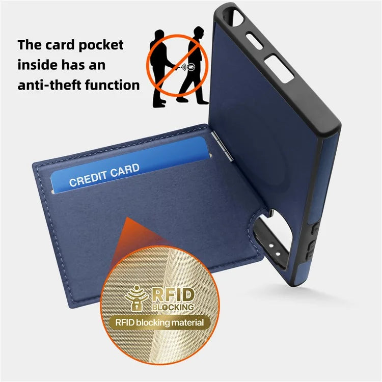 For Samsung Galaxy S24 Ultra Magnetic Case Down Coat Style Leather+TPU Kickstand Phone Cover