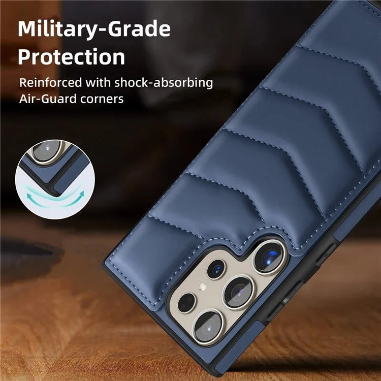 For Samsung Galaxy S24 Ultra Magnetic Case Down Coat Style Leather+TPU Kickstand Phone Cover