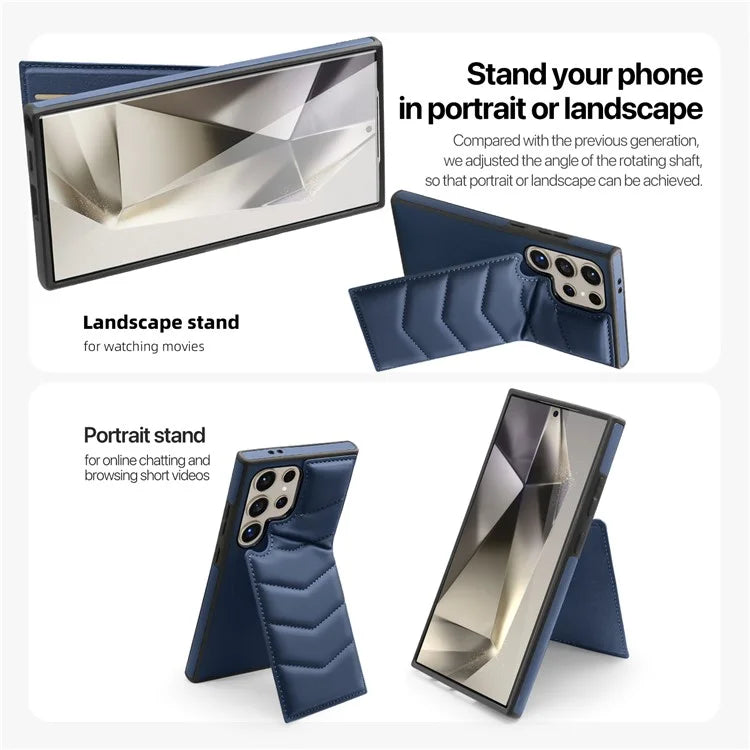 For Samsung Galaxy S24 Ultra Magnetic Case Down Coat Style Leather+TPU Kickstand Phone Cover