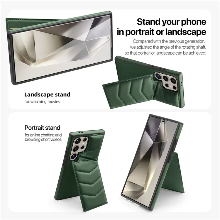 For Samsung Galaxy S24 Ultra Magnetic Case Down Coat Style Leather+TPU Kickstand Phone Cover