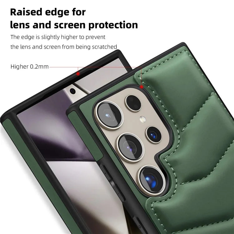 For Samsung Galaxy S24 Ultra Magnetic Case Down Coat Style Leather+TPU Kickstand Phone Cover