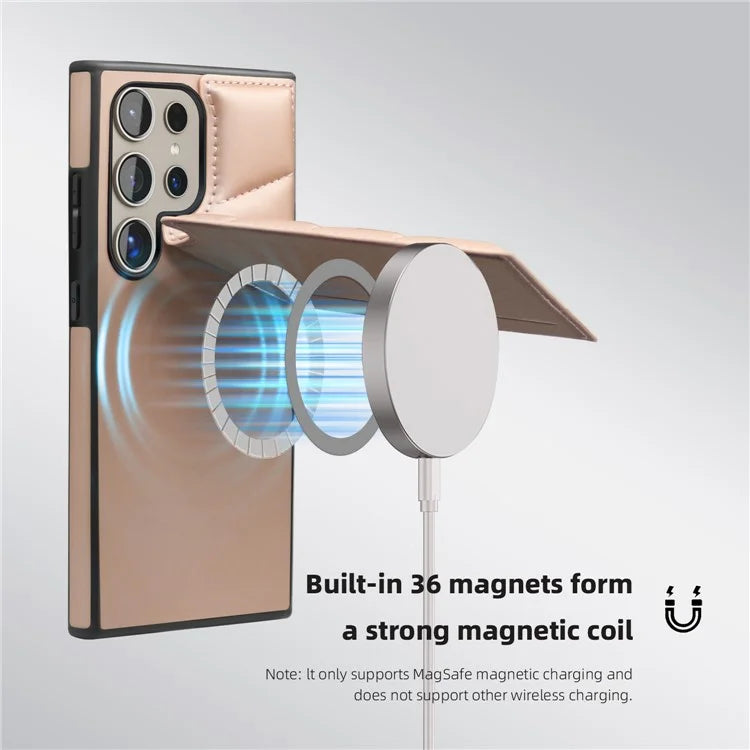 For Samsung Galaxy S24 Ultra Magnetic Case Down Coat Style Leather+TPU Kickstand Phone Cover