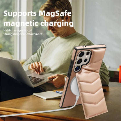 For Samsung Galaxy S24 Ultra Magnetic Case Down Coat Style Leather+TPU Kickstand Phone Cover