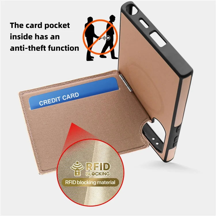 For Samsung Galaxy S24 Ultra Magnetic Case Down Coat Style Leather+TPU Kickstand Phone Cover