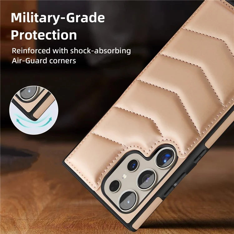 For Samsung Galaxy S24 Ultra Magnetic Case Down Coat Style Leather+TPU Kickstand Phone Cover