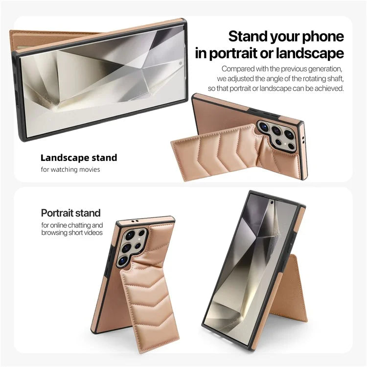 For Samsung Galaxy S24 Ultra Magnetic Case Down Coat Style Leather+TPU Kickstand Phone Cover
