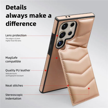 For Samsung Galaxy S24 Ultra Magnetic Case Down Coat Style Leather+TPU Kickstand Phone Cover