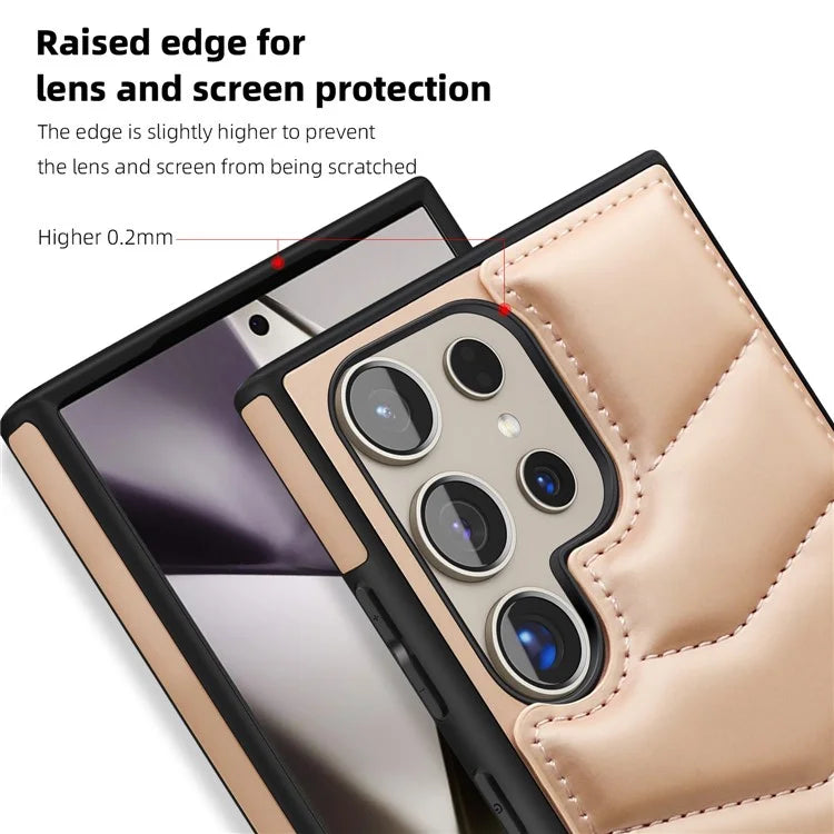 For Samsung Galaxy S24 Ultra Magnetic Case Down Coat Style Leather+TPU Kickstand Phone Cover