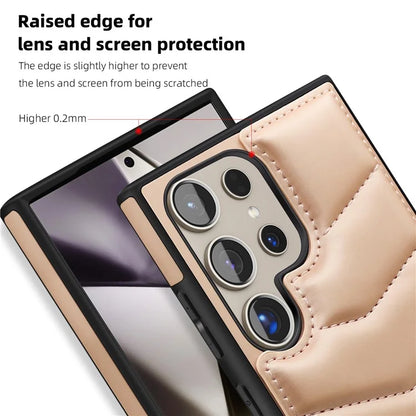 For Samsung Galaxy S24 Ultra Magnetic Case Down Coat Style Leather+TPU Kickstand Phone Cover