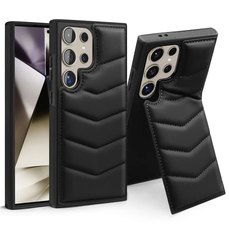 For Samsung Galaxy S24 Ultra Magnetic Case Down Coat Style Leather+TPU Kickstand Phone Cover