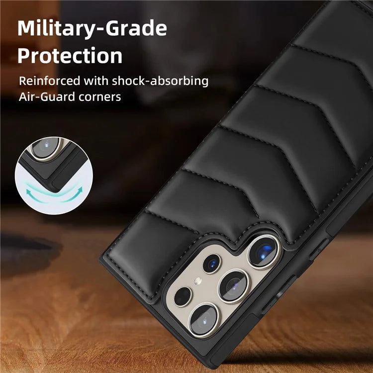 For Samsung Galaxy S24 Ultra Magnetic Case Down Coat Style Leather+TPU Kickstand Phone Cover