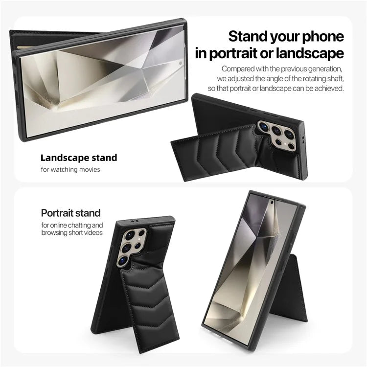 For Samsung Galaxy S24 Ultra Magnetic Case Down Coat Style Leather+TPU Kickstand Phone Cover