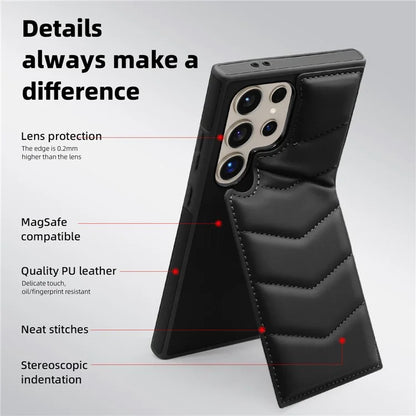 For Samsung Galaxy S24 Ultra Magnetic Case Down Coat Style Leather+TPU Kickstand Phone Cover