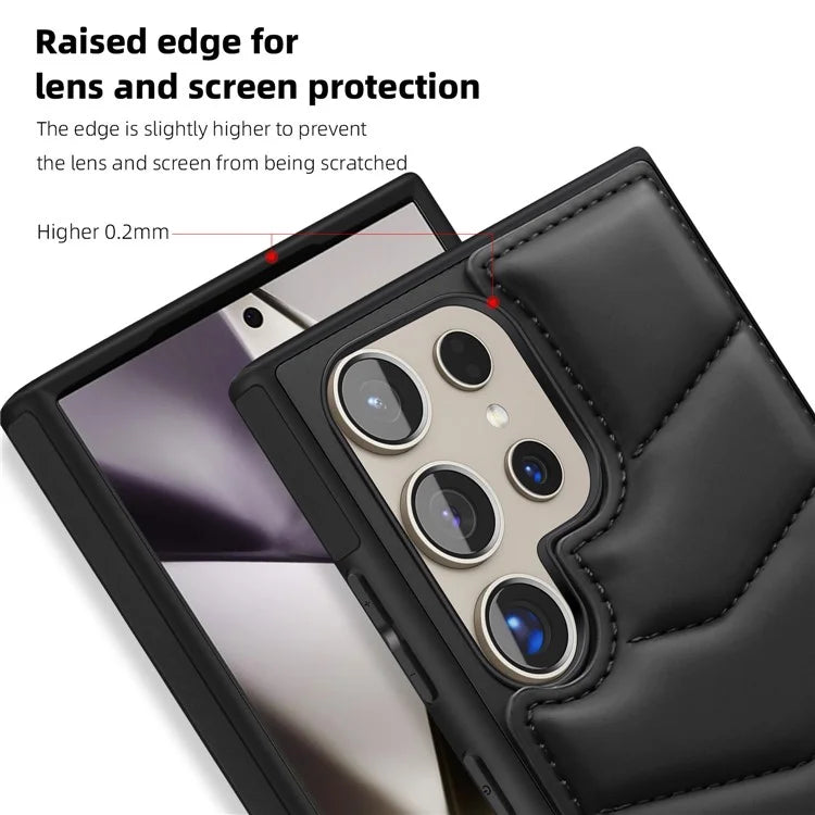 For Samsung Galaxy S24 Ultra Magnetic Case Down Coat Style Leather+TPU Kickstand Phone Cover