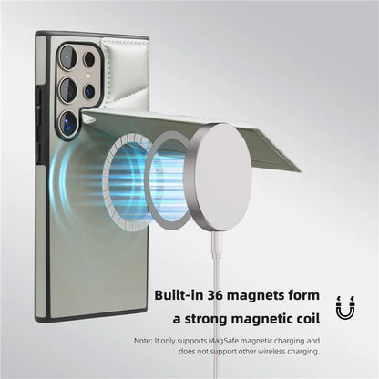 For Samsung Galaxy S24 Ultra Magnetic Case Down Coat Style Leather+TPU Kickstand Phone Cover