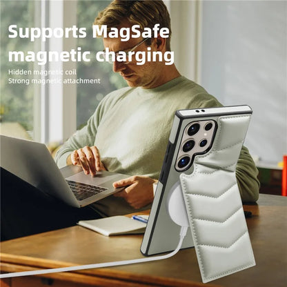 For Samsung Galaxy S24 Ultra Magnetic Case Down Coat Style Leather+TPU Kickstand Phone Cover