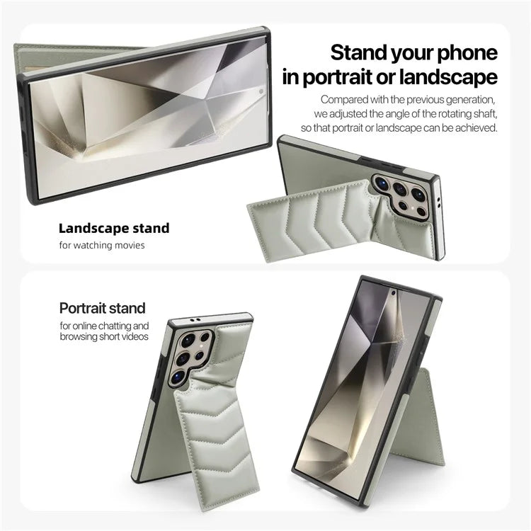 For Samsung Galaxy S24 Ultra Magnetic Case Down Coat Style Leather+TPU Kickstand Phone Cover