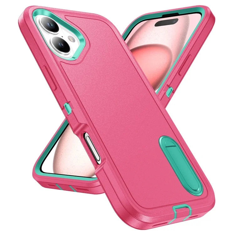For iPhone 16 Case PC+Silicone+EVA Kickstand Drop-Proof Phone Cover