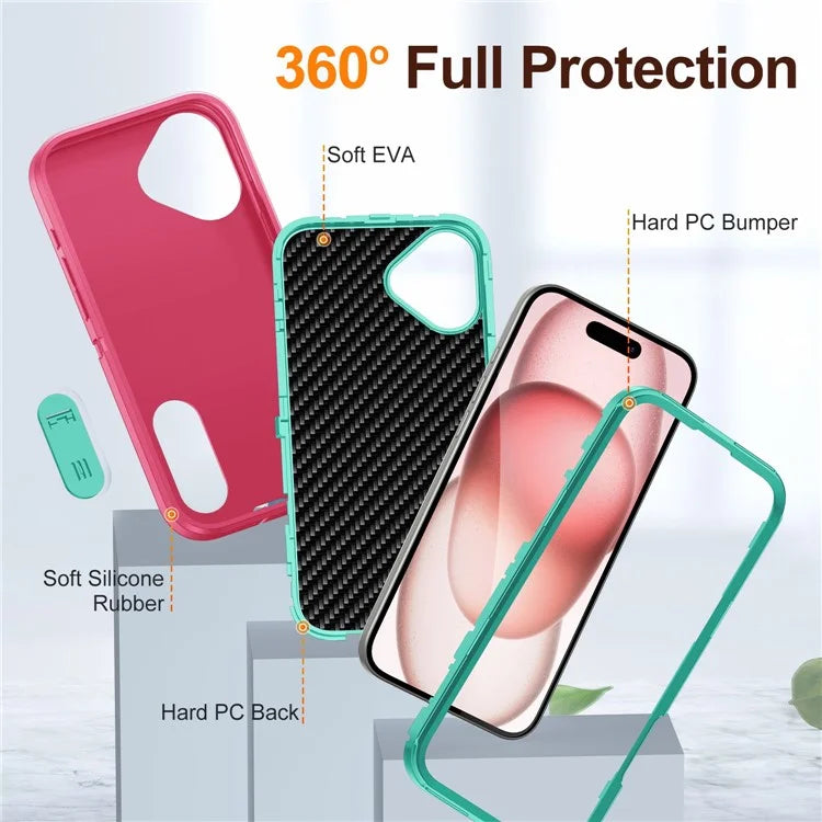 For iPhone 16 Case PC+Silicone+EVA Kickstand Drop-Proof Phone Cover