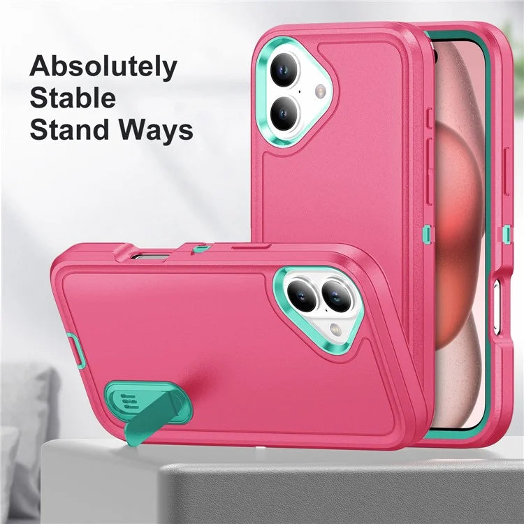 For iPhone 16 Case PC+Silicone+EVA Kickstand Drop-Proof Phone Cover
