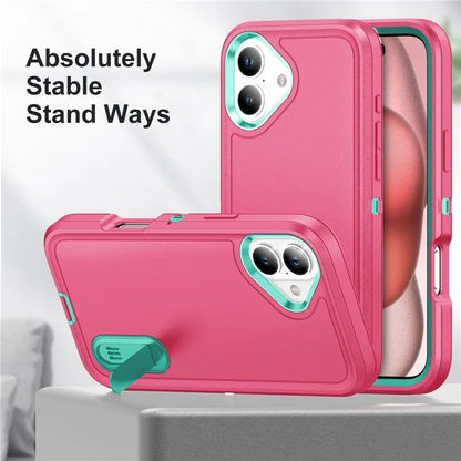 For iPhone 16 Case PC+Silicone+EVA Kickstand Drop-Proof Phone Cover