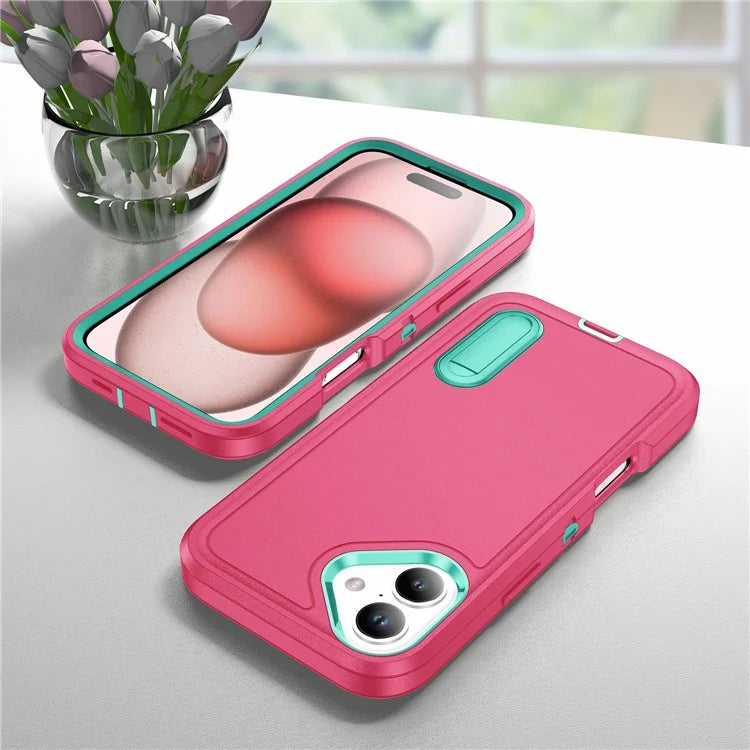 For iPhone 16 Case PC+Silicone+EVA Kickstand Drop-Proof Phone Cover