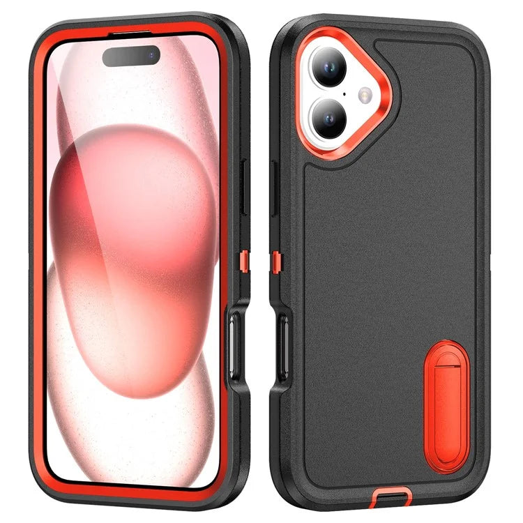 For iPhone 16 Case PC+Silicone+EVA Kickstand Drop-Proof Phone Cover