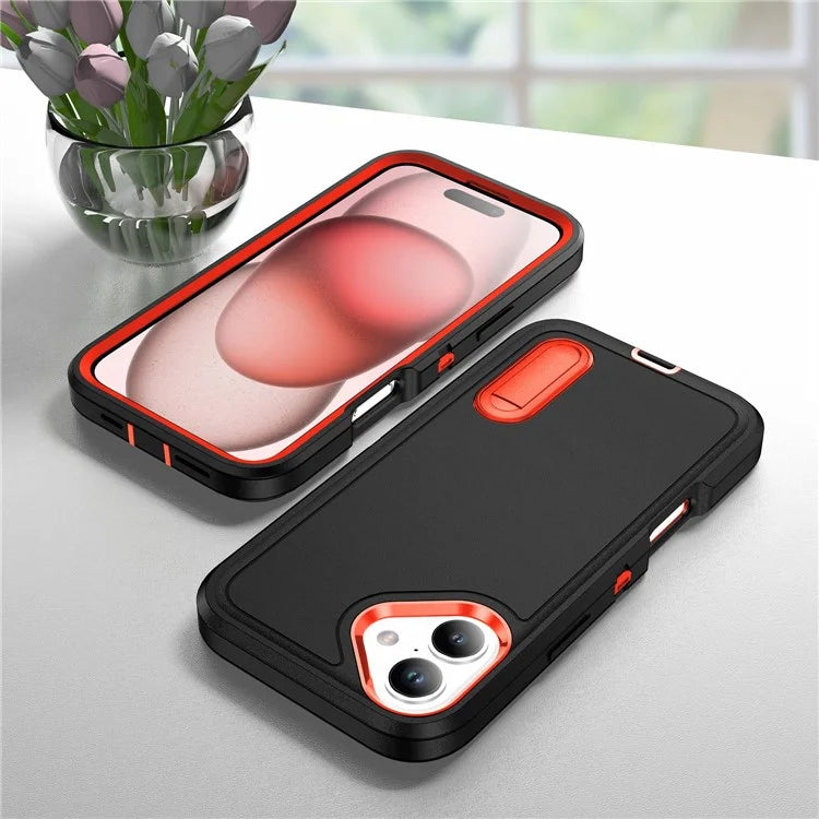 For iPhone 16 Case PC+Silicone+EVA Kickstand Drop-Proof Phone Cover