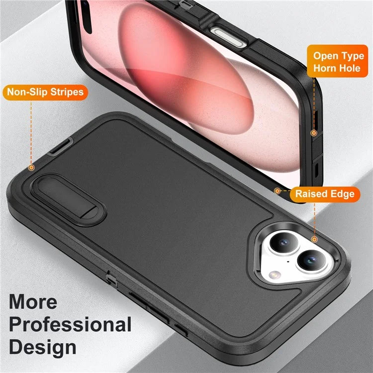 For iPhone 16 Case PC+Silicone+EVA Kickstand Drop-Proof Phone Cover