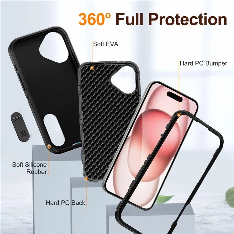 For iPhone 16 Case PC+Silicone+EVA Kickstand Drop-Proof Phone Cover