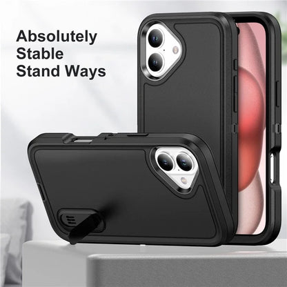 For iPhone 16 Case PC+Silicone+EVA Kickstand Drop-Proof Phone Cover