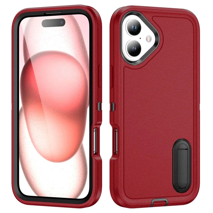 For iPhone 16 Case PC+Silicone+EVA Kickstand Drop-Proof Phone Cover