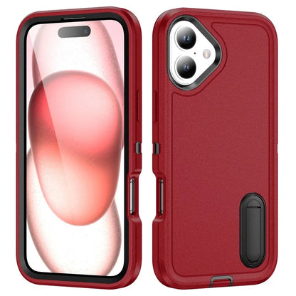 For iPhone 16 Case PC+Silicone+EVA Kickstand Drop-Proof Phone Cover