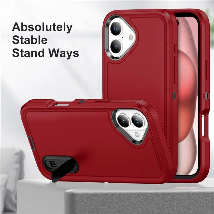 For iPhone 16 Case PC+Silicone+EVA Kickstand Drop-Proof Phone Cover