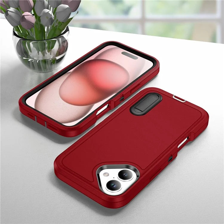 For iPhone 16 Case PC+Silicone+EVA Kickstand Drop-Proof Phone Cover