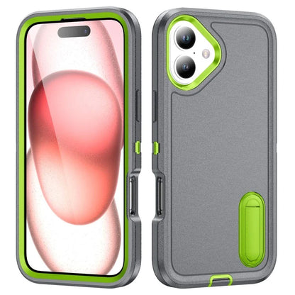 For iPhone 16 Case PC+Silicone+EVA Kickstand Drop-Proof Phone Cover