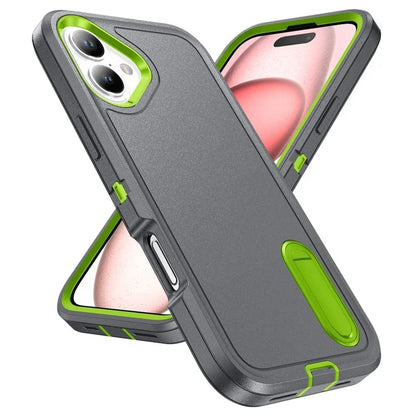 For iPhone 16 Case PC+Silicone+EVA Kickstand Drop-Proof Phone Cover