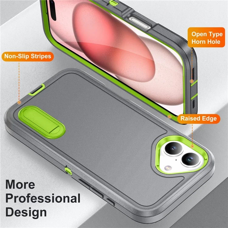 For iPhone 16 Case PC+Silicone+EVA Kickstand Drop-Proof Phone Cover