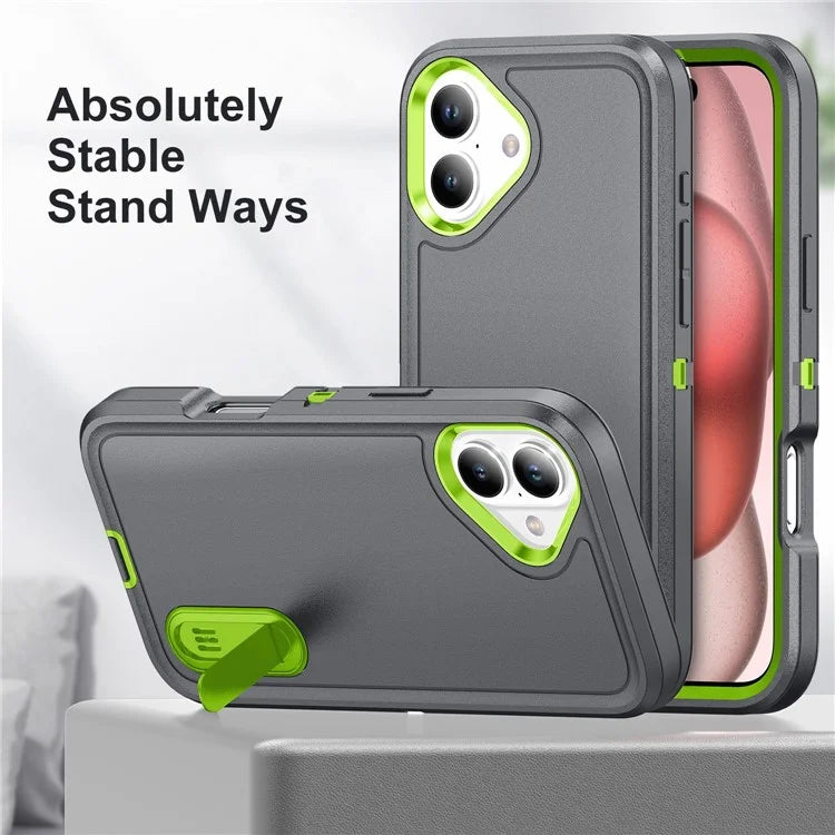 For iPhone 16 Case PC+Silicone+EVA Kickstand Drop-Proof Phone Cover