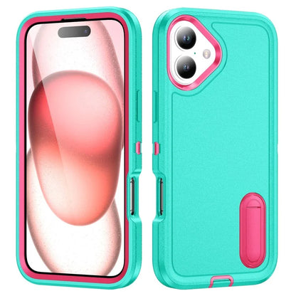For iPhone 16 Case PC+Silicone+EVA Kickstand Drop-Proof Phone Cover
