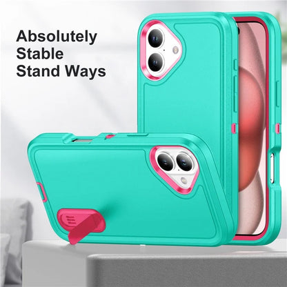 For iPhone 16 Case PC+Silicone+EVA Kickstand Drop-Proof Phone Cover